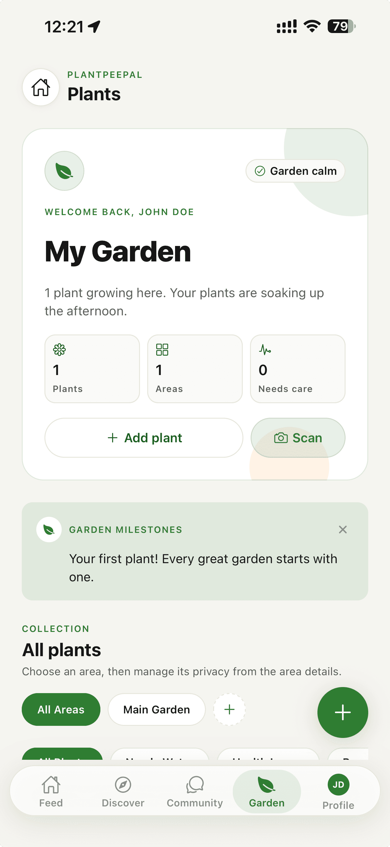 PlantPeepal — My Garden home screen